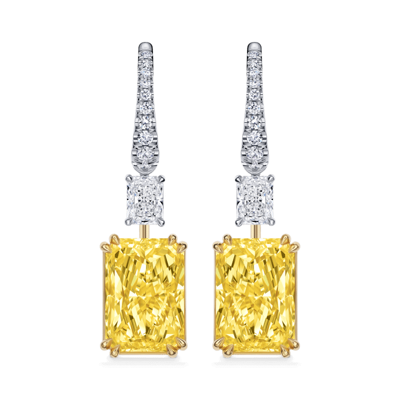 14ct Fancy Light Yellow VS2 Radiant Cut Diamond Earrings
