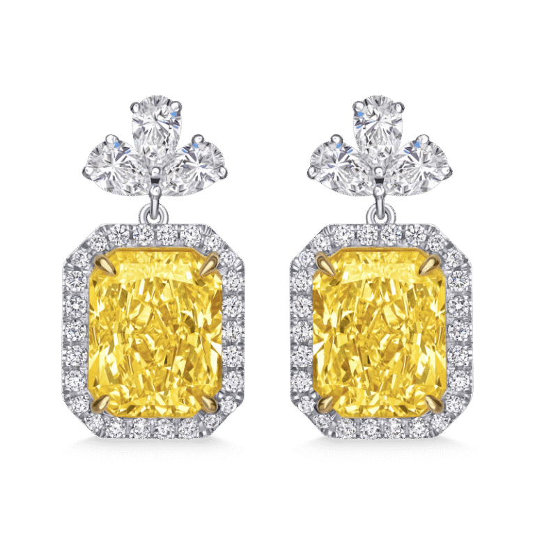 14ct Fancy Intense Yellow VS1 Radiant Cut Diamond Earrings