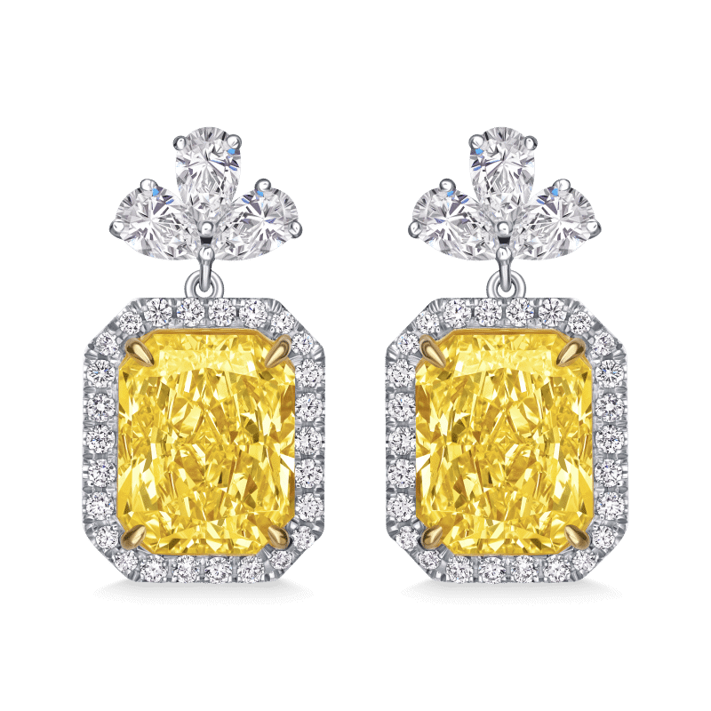 14ct Fancy Intense Yellow VS1 Radiant Cut Diamond Earrings