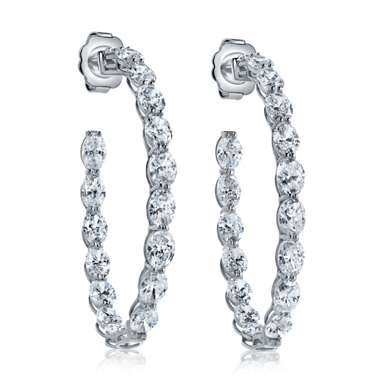 15 Carat G-H VS1 Inside Out Hoop Oval Cut Diamond Earrings