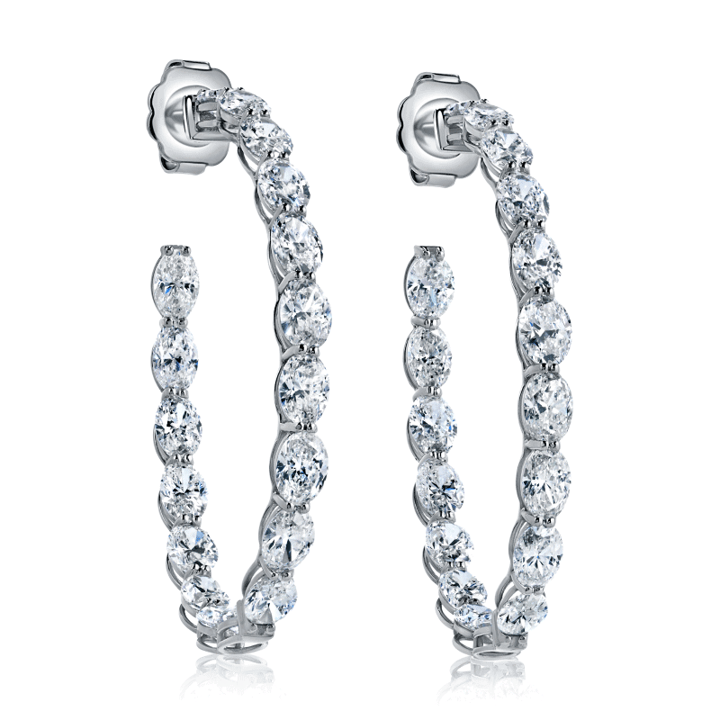 15 Carat G-H VS1 Inside Out Hoop Oval Cut Diamond Earrings