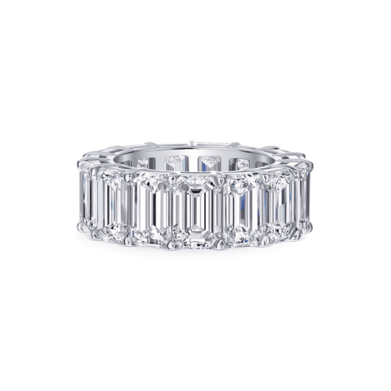 15 Carat D – G VS2 – VVS1 Eternity Band Emerald Cut Diamond Ring