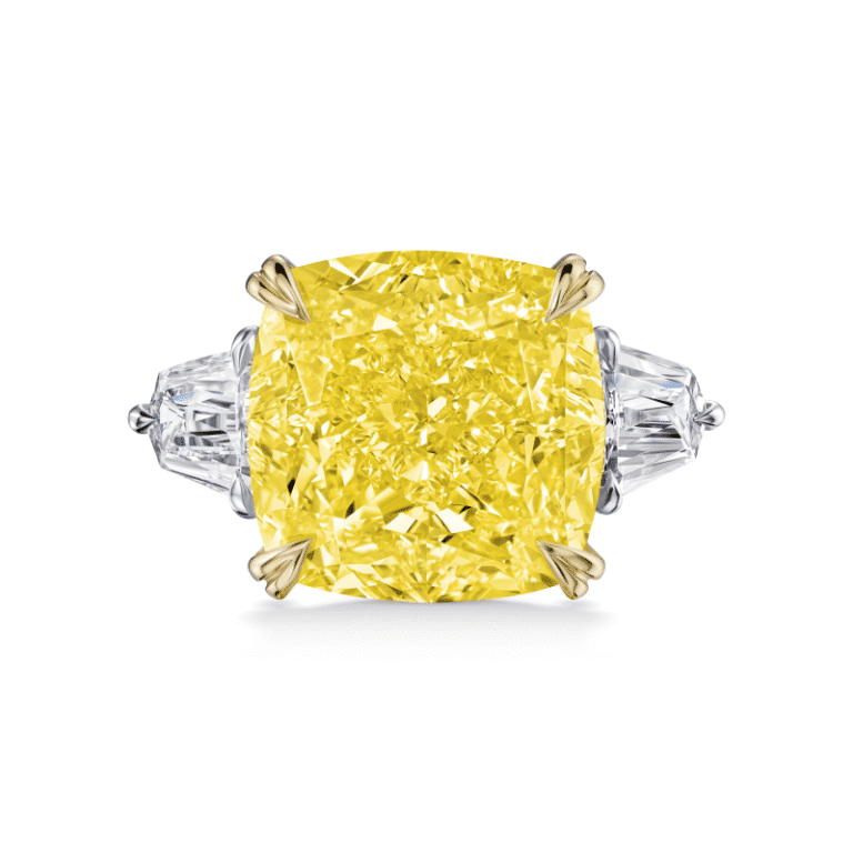 16 Carat Fancy Yellow VS2 Cushion Cut Diamond Ring