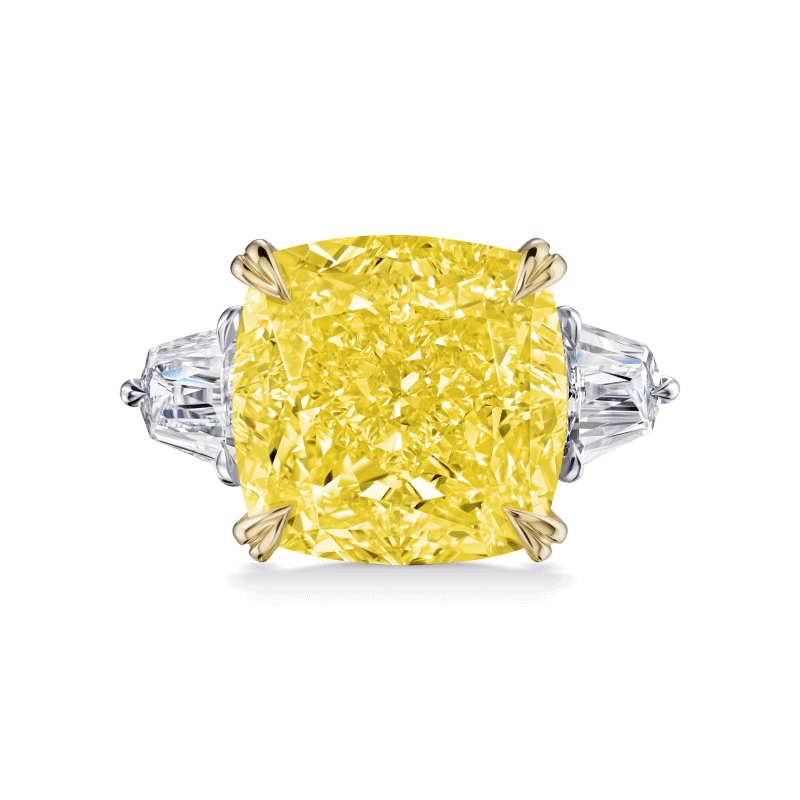 16 Carat Fancy Yellow VS2 Cushion Cut Diamond Ring