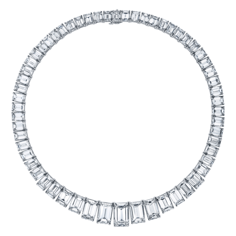 164 Carat G-I-VS2 Emerald Cut Diamond Riviera Necklace