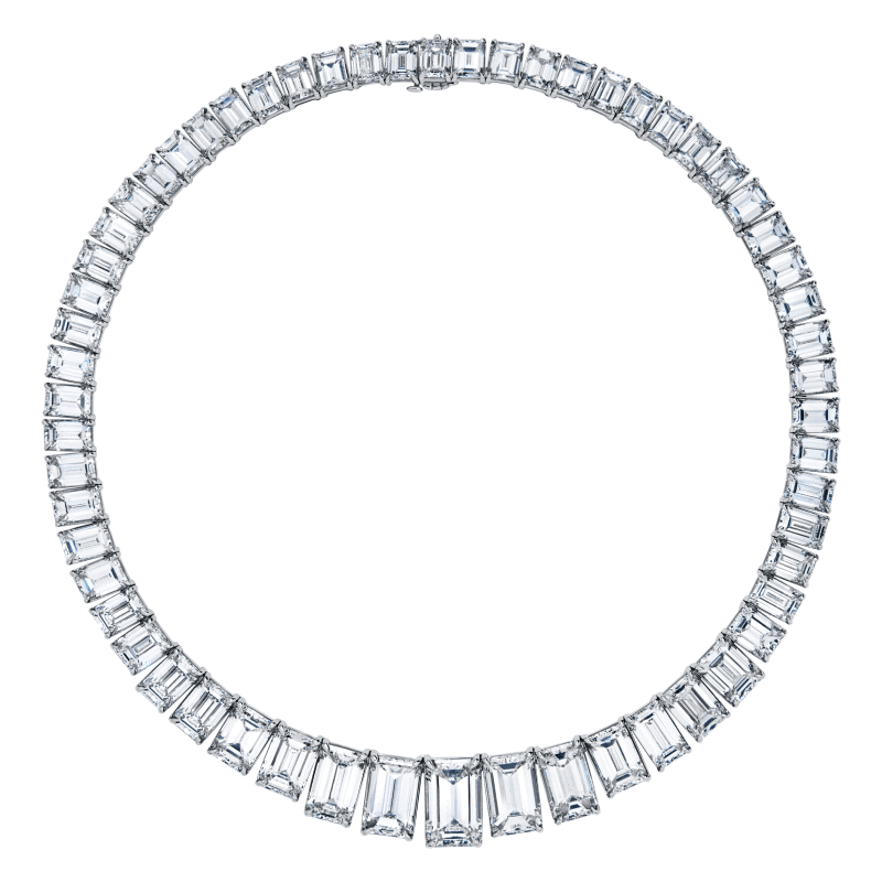 164 Carat G-I-VS2 Emerald Cut Diamond Riviera Necklace