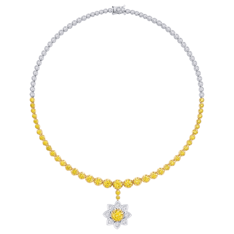 18ct Fancy Light Yellow – Fancy Yellow VS1 – VVS2 Multi Shape Diamond Necklace
