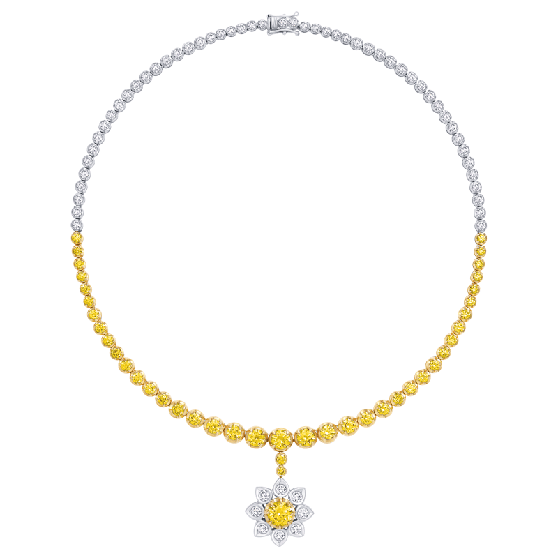 18ct Fancy Light Yellow – Fancy Yellow VS1 – VVS2 Multi Shape Diamond Necklace