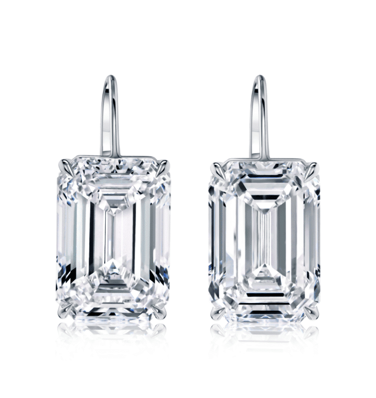 20 Carat D Flawless Emerald Cut Diamond Earrings