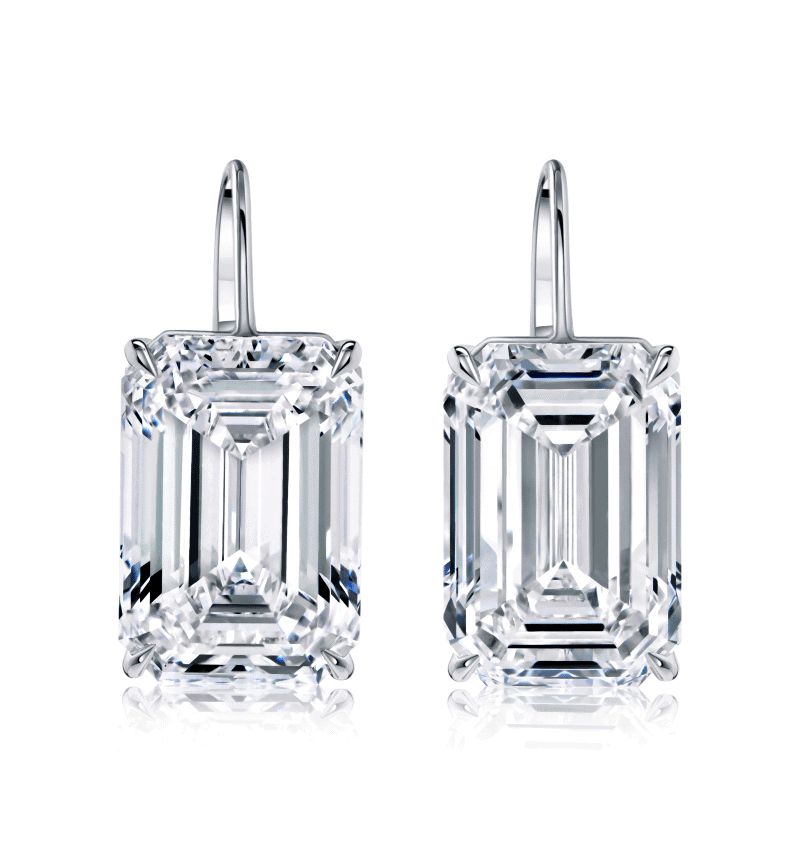 20 Carat D Flawless Emerald Cut Diamond Earrings