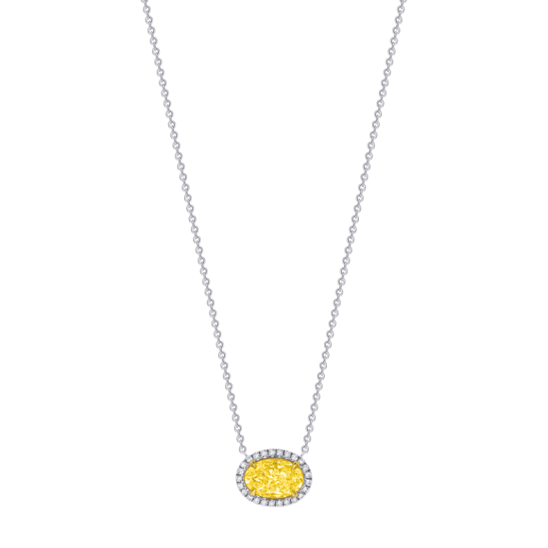 2 Carat Fancy Yellow VS2 Oval Cut Diamond Pendant Necklace