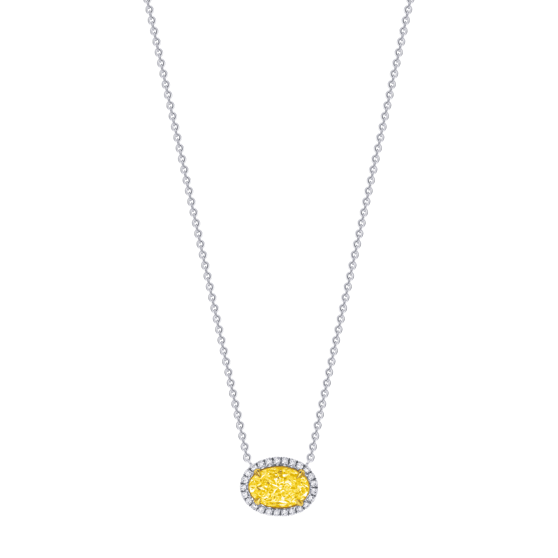 2 Carat Fancy Yellow VS2 Oval Cut Diamond Pendant Necklace
