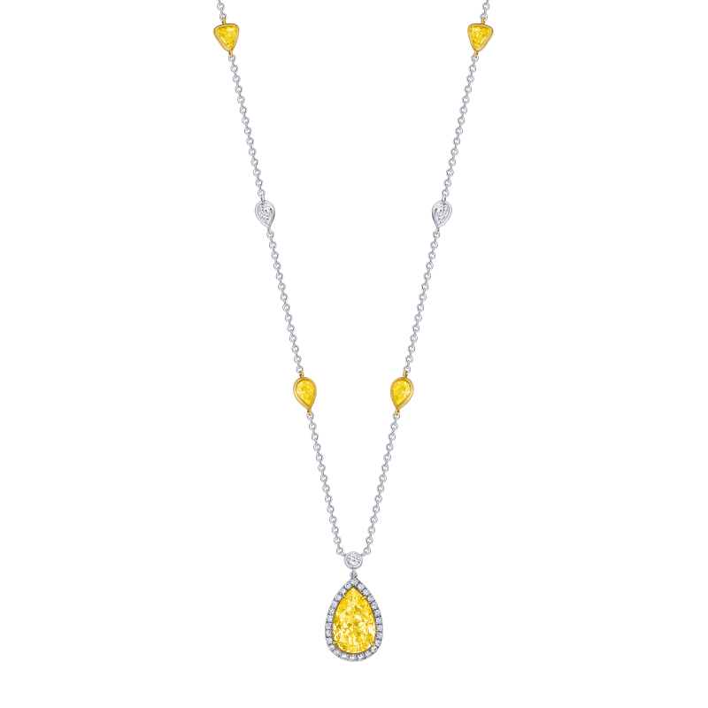3 Carat Fancy Yellow Pear Shape Diamond Pendant Necklace
