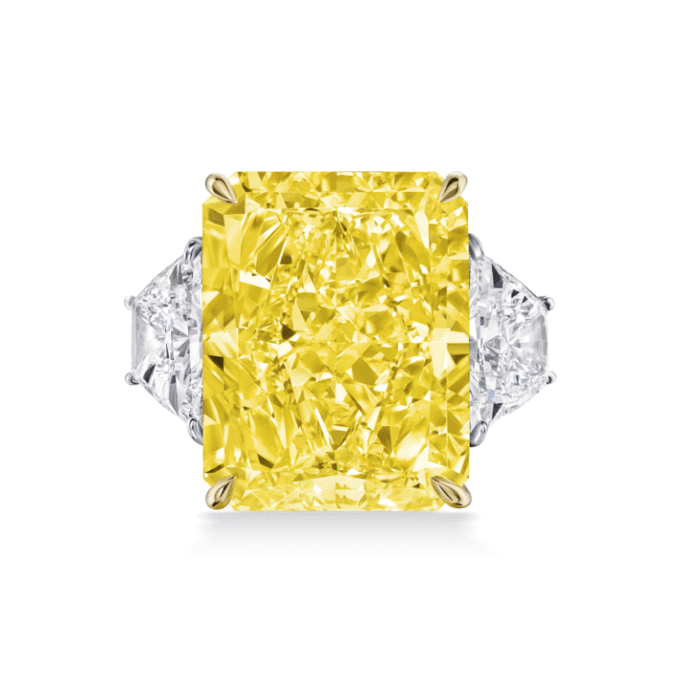 20 Carat Fancy Intense Yellow VS2 Radiant Cut Diamond Ring