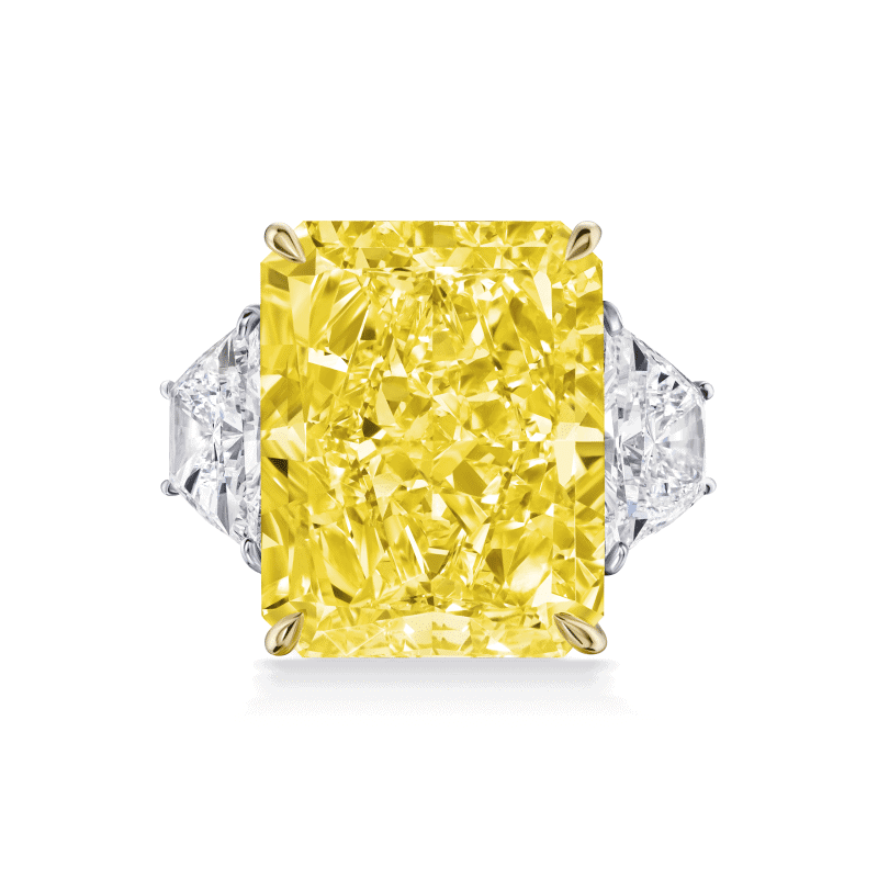 20 Carat Fancy Intense Yellow VS2 Radiant Cut Diamond Ring