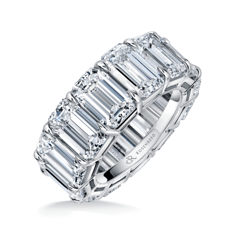 20 Carat F-G VVS1-VS2 Eternity Band Emerald Cut Diamond Ring