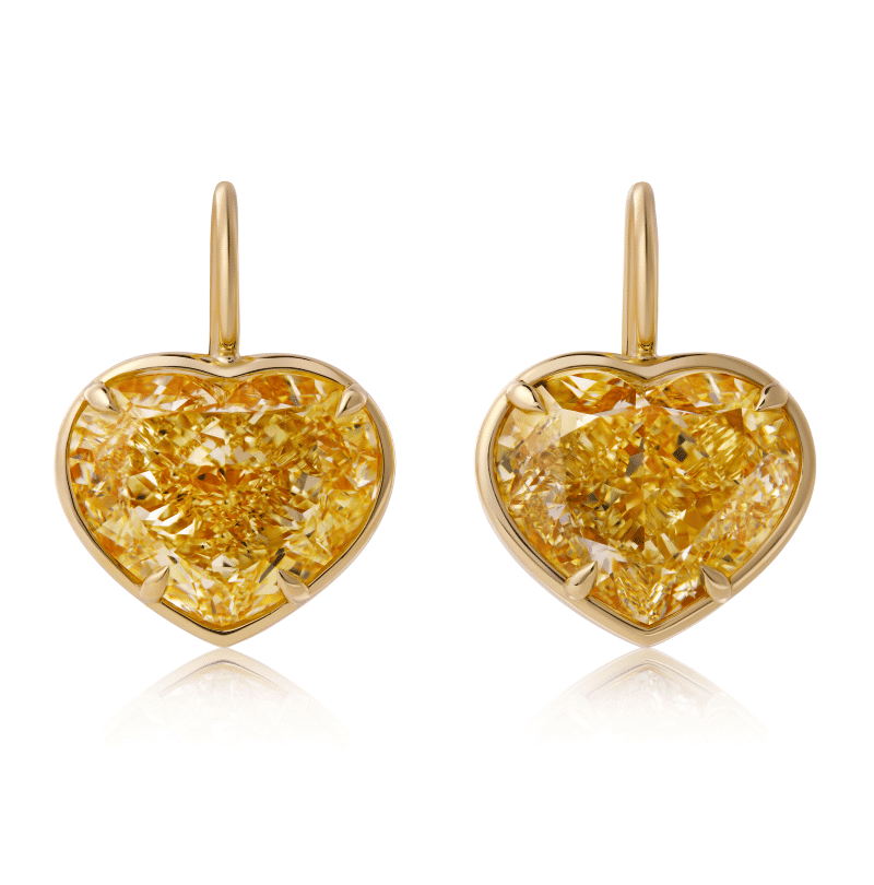 20 Carat Fancy Yellow VS1 Heart Shape Diamond Earrings