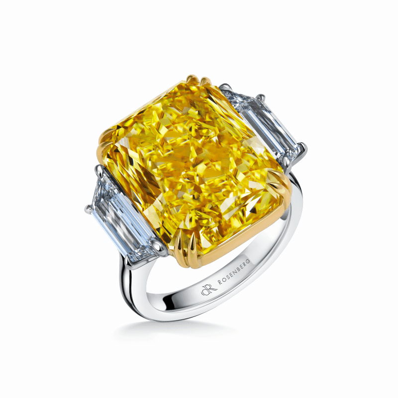 20 Carat Fancy Intense Yellow VVS1 Radiant Cut Diamond Ring