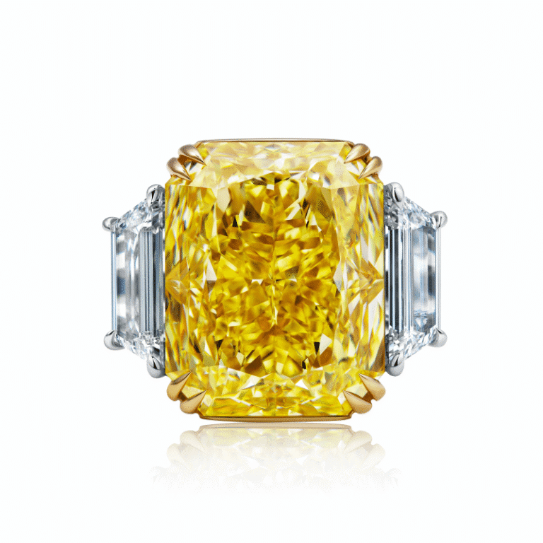 20 Carat Fancy Intense Yellow VVS1 Radiant Cut Diamond Ring