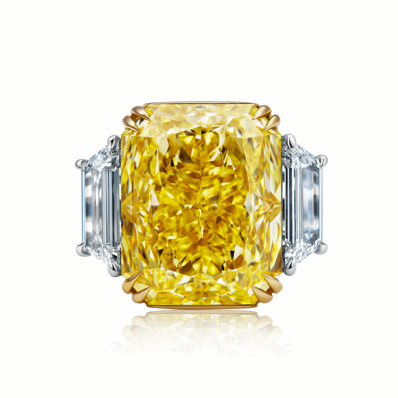 20 Carat Fancy Intense Yellow VVS1 Radiant Cut Diamond Ring