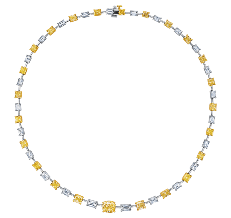 23 Carat White Yellow Diamonds Emerald Cut Diamond Necklace