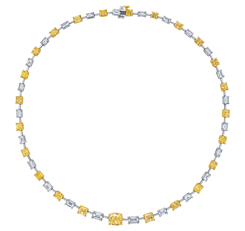 23 Carat White Yellow Diamonds Emerald Cut Diamond Necklace