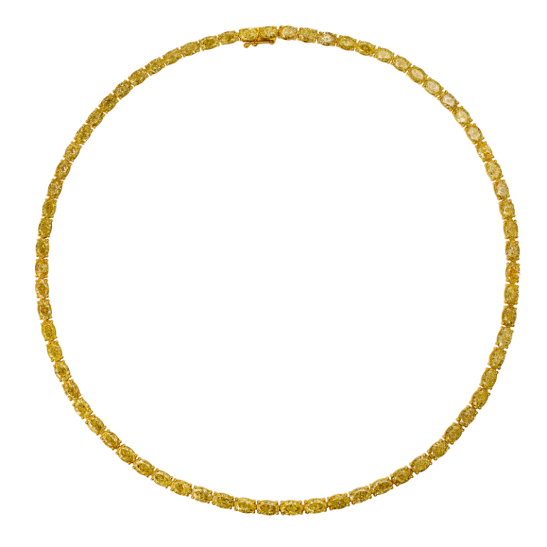 28 Carat Fancy Yellow VS1-VS2 Oval Cut Diamond Straight Line Necklace