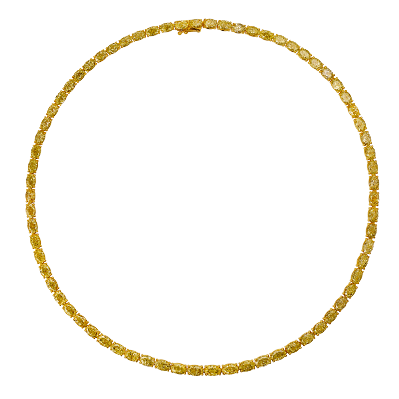 28 Carat Fancy Yellow VS1-VS2 Oval Cut Diamond Straight Line Necklace