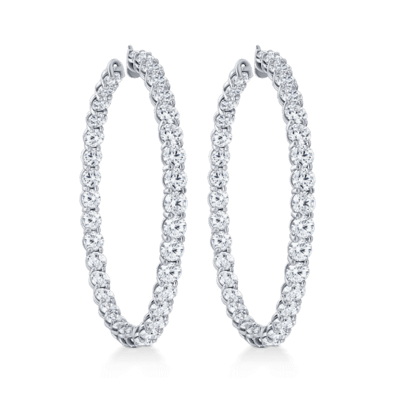 28 Carat D VS1 Inside Out Hoop Round Brilliant Cut Diamond Earrings