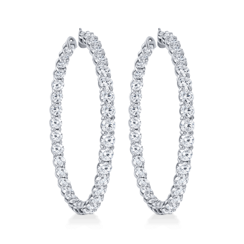 28 Carat D VS1 Inside Out Hoop Round Brilliant Cut Diamond Earrings