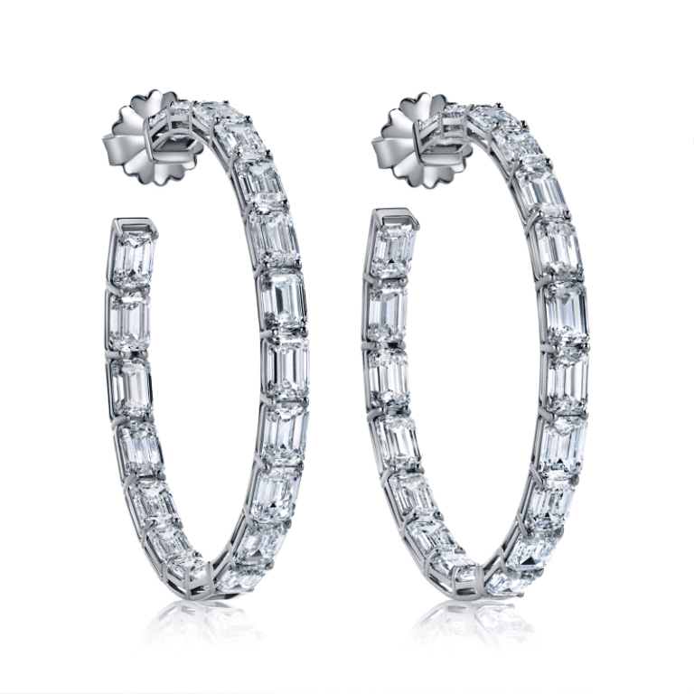 29 Carat D-F-VS2 Inside Out Hoop Emerald Cut Diamond Earrings