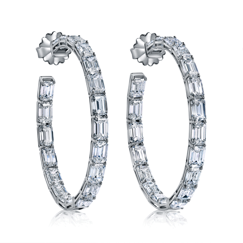 29 Carat D-F-VS2 Inside Out Hoop Emerald Cut Diamond Earrings