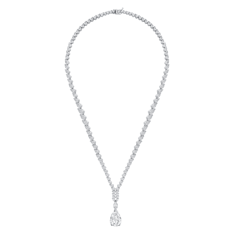 29 Carat D-F Flawless-SI2 Pear Shape Diamond Necklace