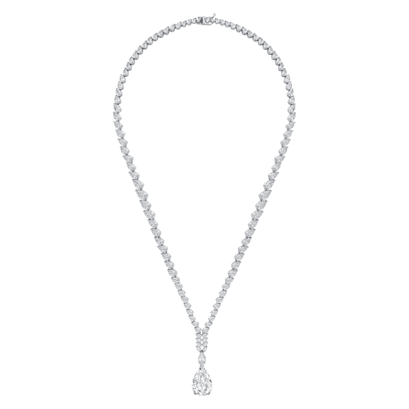 29 Carat D-F Flawless-SI2 Pear Shape Diamond Necklace