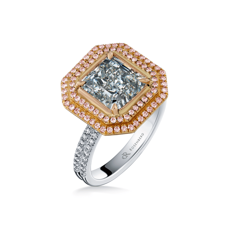 3 Carat Light Green VS2 Radiant Cut Diamond Ring