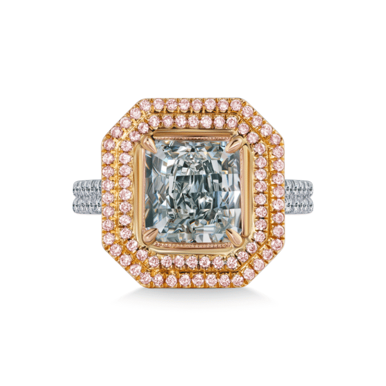 3 Carat Light Green VS2 Radiant Cut Diamond Ring