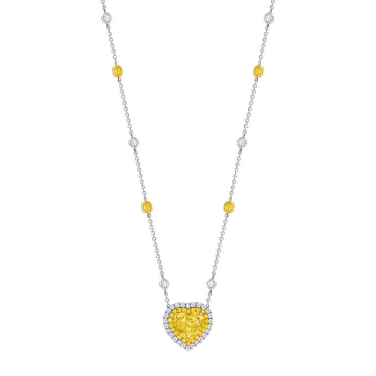 4 Carat Fancy Yellow VS2 Heart Shape Diamond Pendant Necklace