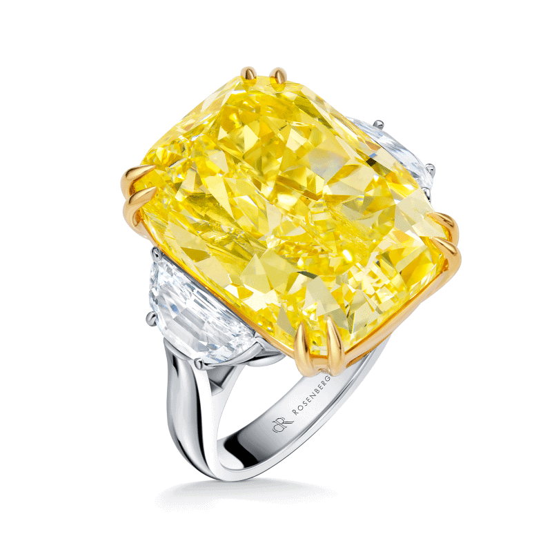 30 Carat Fancy Intense Yellow VS2 Cushion Cut Diamond Ring