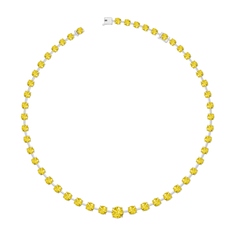 30 Carat Brillant Fancy Intense Yellow VVS2 – SI2 Round Cut Diamond Necklace