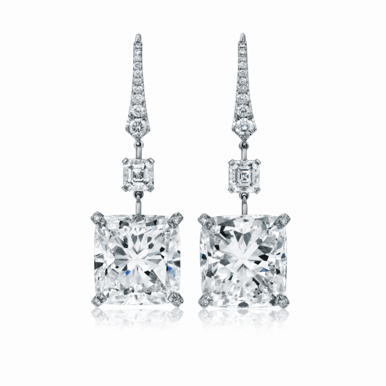 30 Carat D Flawless Cushion Cut Diamond Earrings
