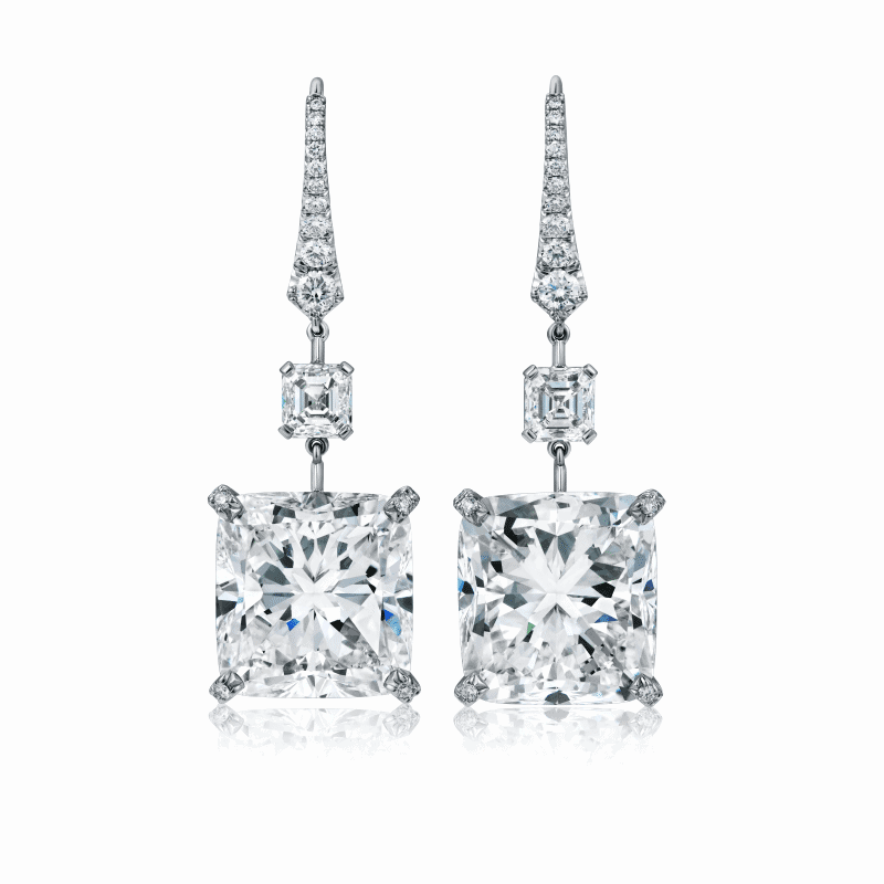 30 Carat D Flawless Cushion Cut Diamond Earrings