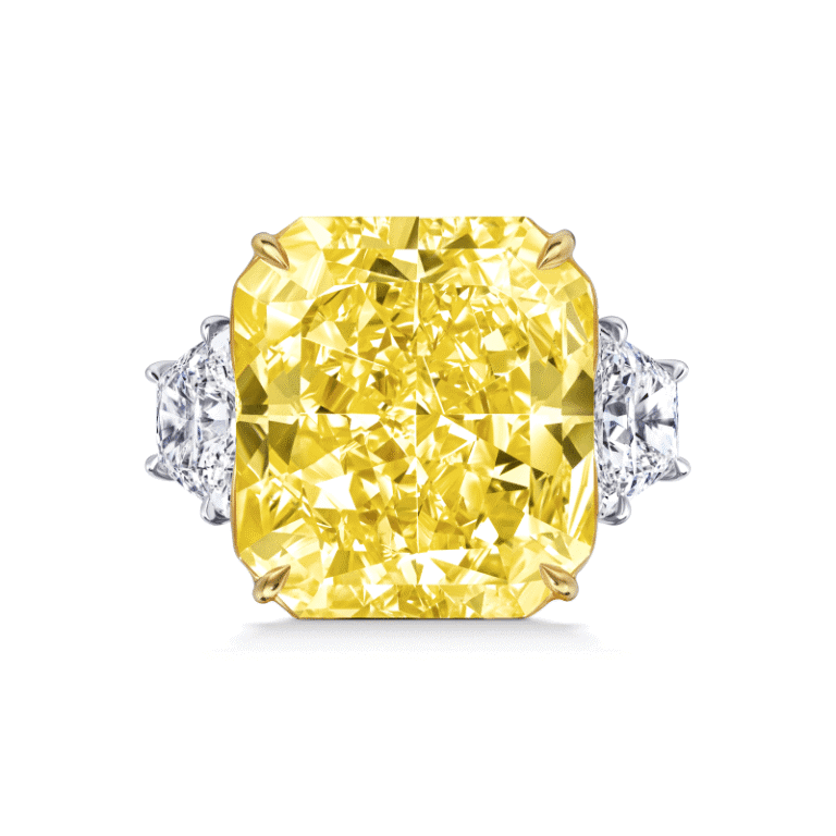32 Carat Fancy Yellow SI2 Radiant Cut Diamond Ring
