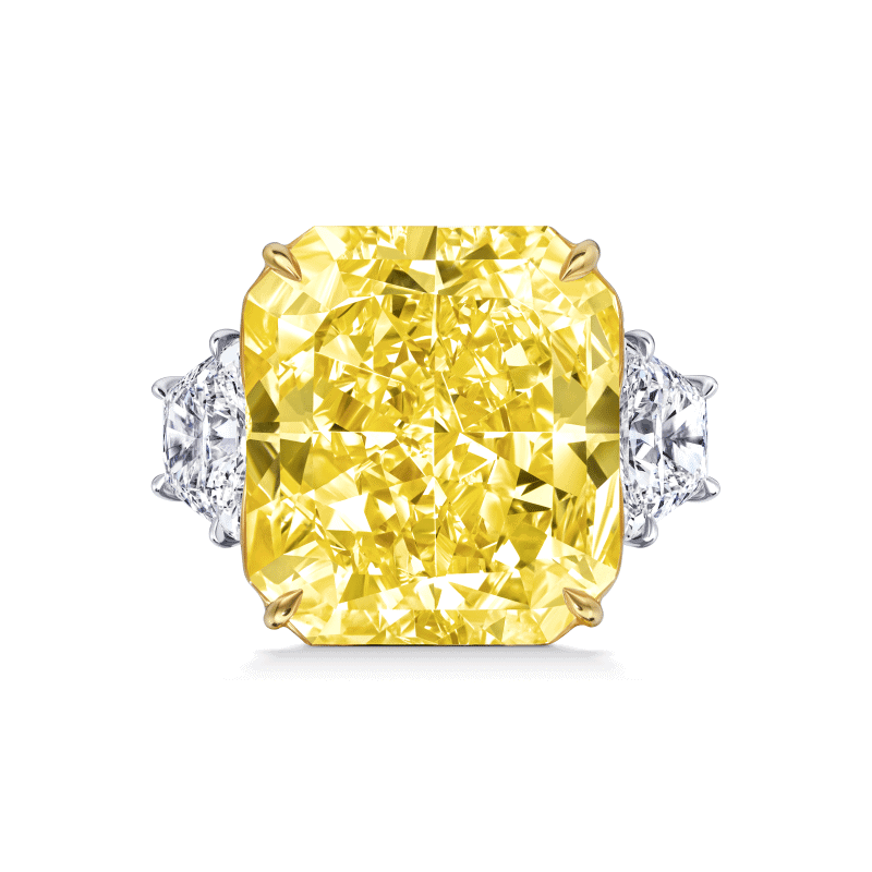 32 Carat Fancy Yellow SI2 Radiant Cut Diamond Ring