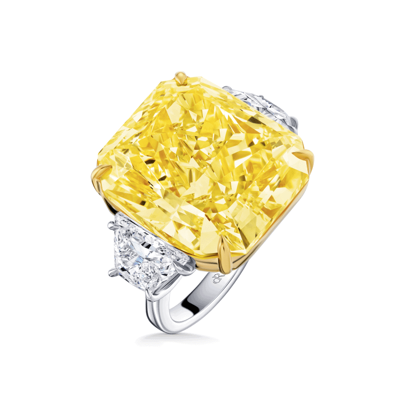 32 Carat Fancy Yellow SI2 Radiant Cut Diamond Ring