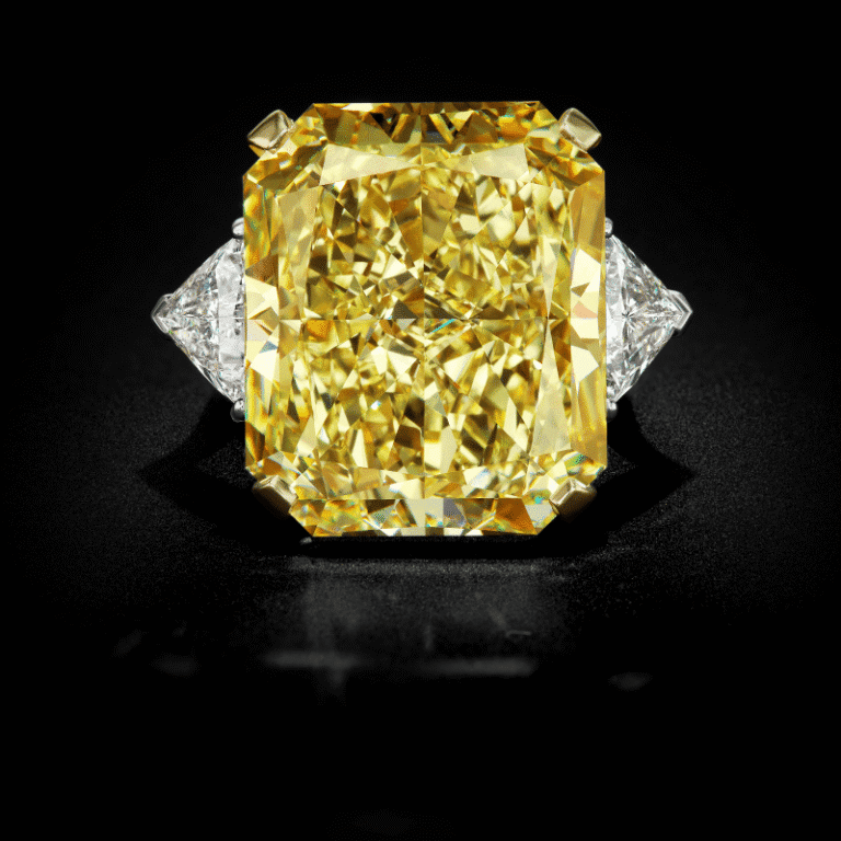37 Carat Fancy Yellow VVS2 Radiant Cut Diamond Ring