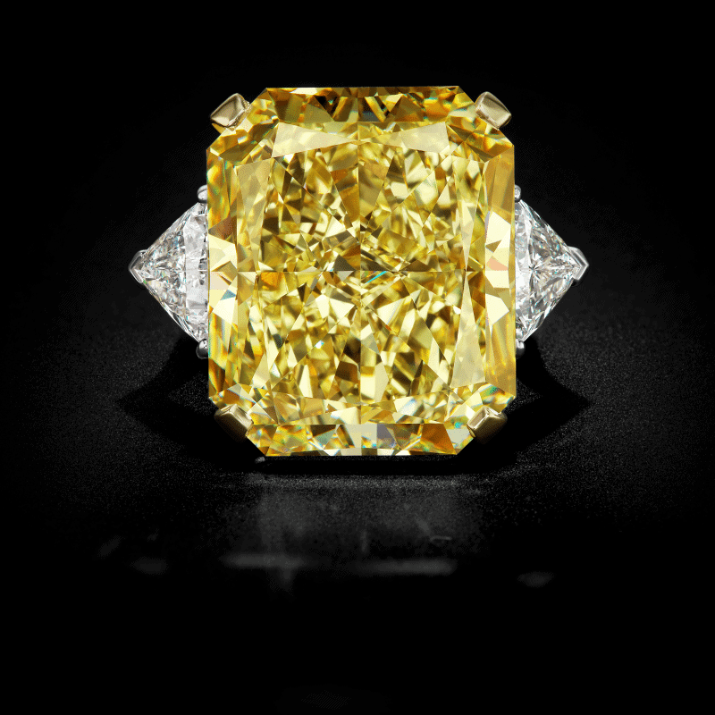 37 Carat Fancy Yellow VVS2 Radiant Cut Diamond Ring
