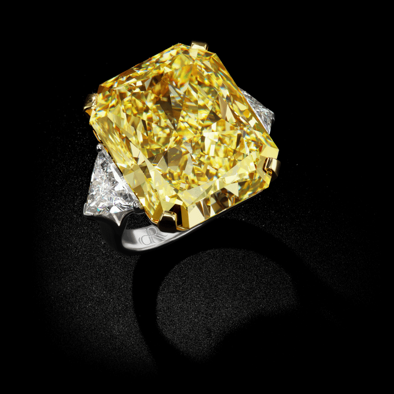 37 Carat Fancy Yellow VVS2 Radiant Cut Diamond Ring