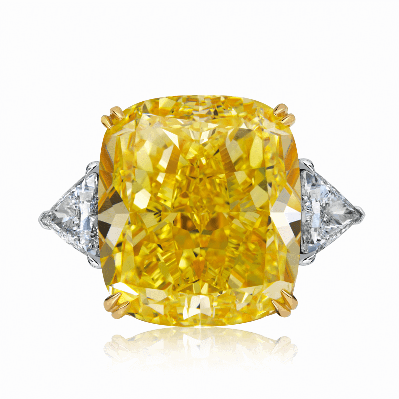 38 Carat Fancy Vivid Yellow VVS2 Cushion Cut Diamond Ring