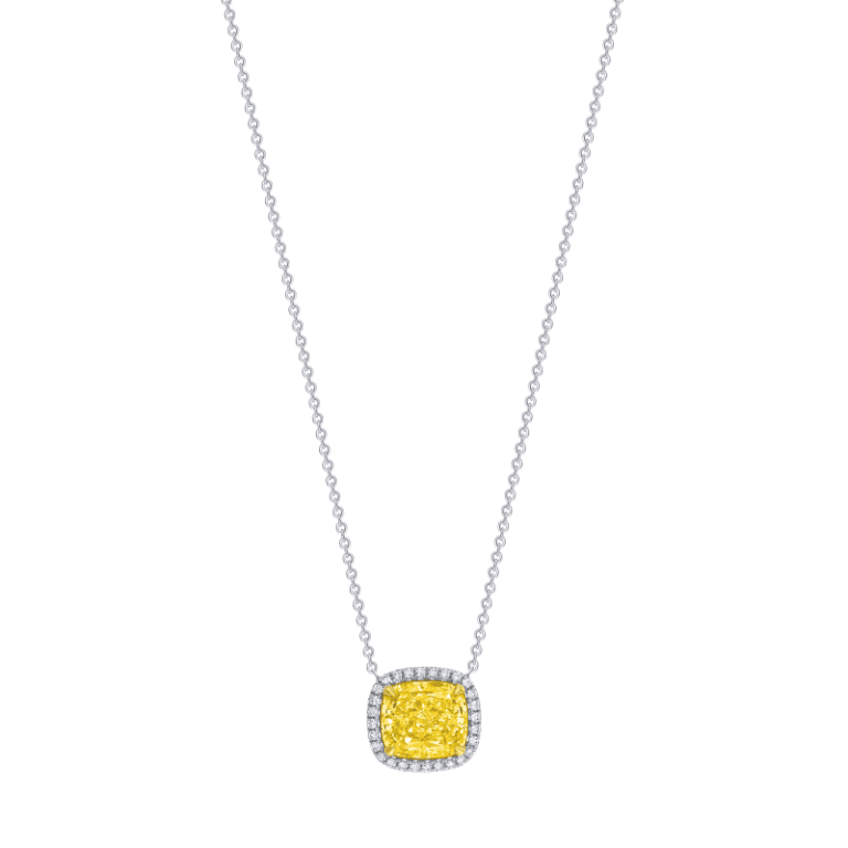 4 Carat Fancy Yellow VVS2 Cushion Cut Diamond Pendant Necklace