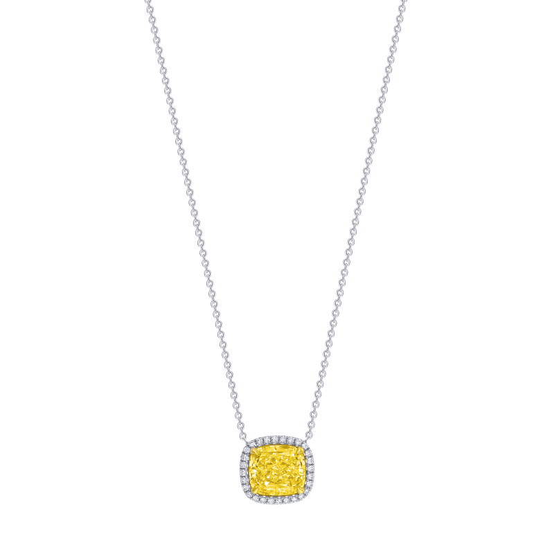 4 Carat Fancy Yellow VVS2 Cushion Cut Diamond Pendant Necklace
